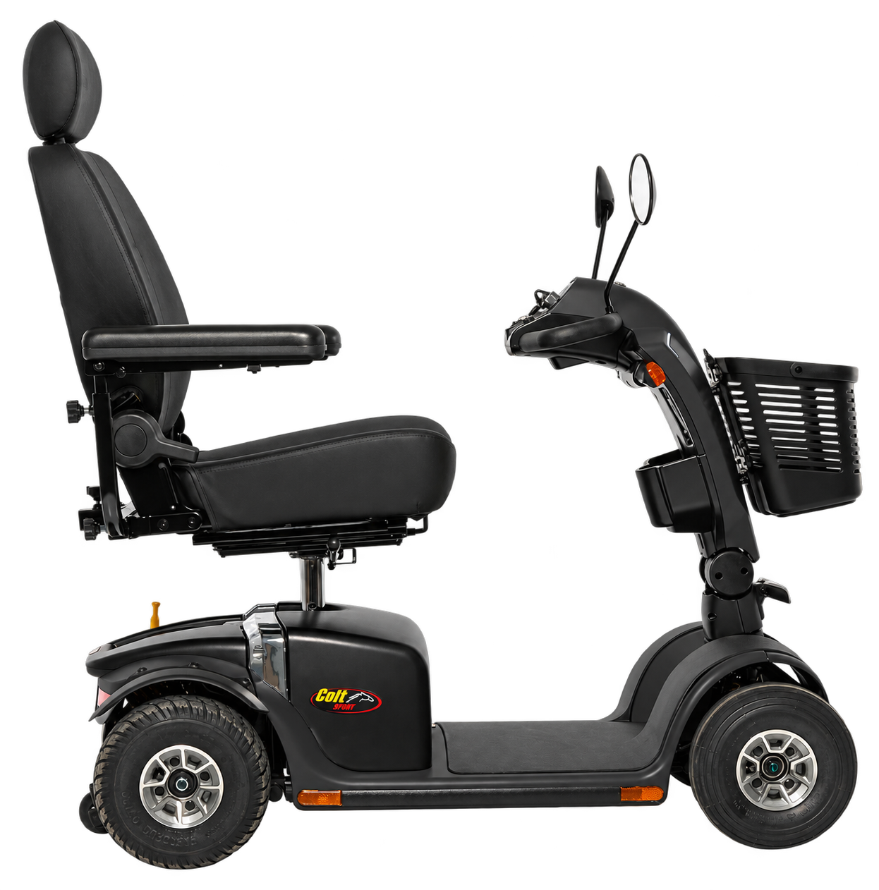 Pride Colt Sport 4-wheel scooter in Black Pearl, side profile